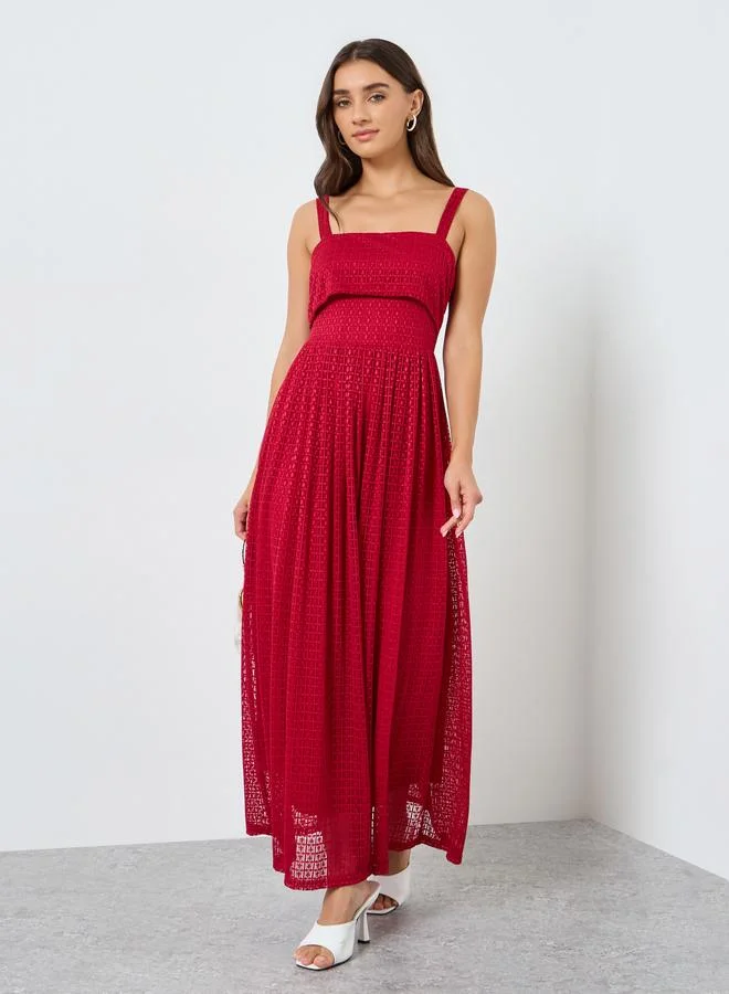 Styli Women Red Lace Strappy A-Line Maxi Dress